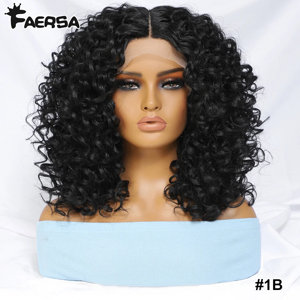 16" Kinky Curly Synthetic Lace Front Wig Black Blonde Wigs For Women Female Ginger Purple Heat Resistant Natural Hair