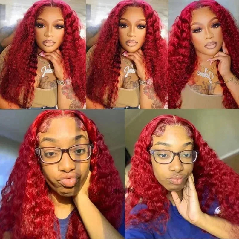 30 Inch Hot Red Wigs 13X4 Hd Lace Frontal Curly Wigs Red Color Deep Curly Wave Glueless Wigs For Women Cosplay Party Wigs