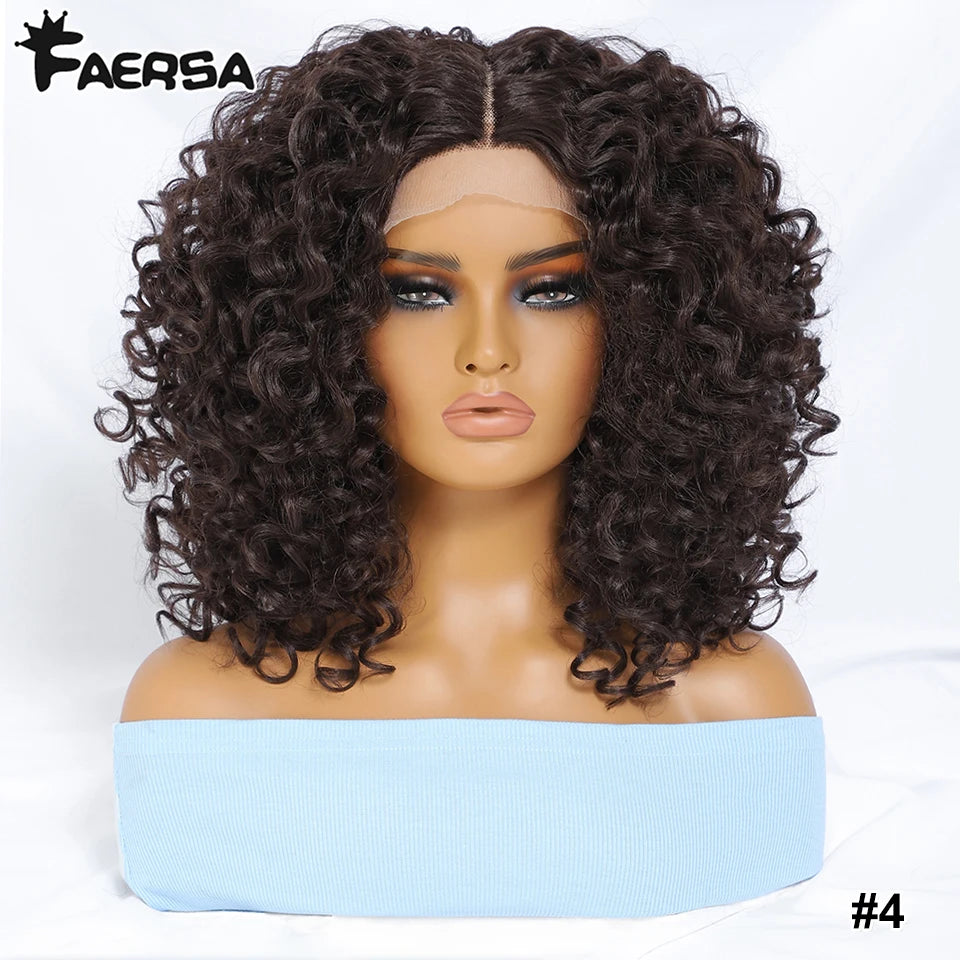 16" Kinky Curly Synthetic Lace Front Wig Black Blonde Wigs For Women Female Ginger Purple Heat Resistant Natural Hair