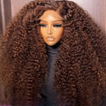 26inch 180density Soft Kinky Curly Wig Brown Lace Front Wig For Women Baby Hair Synthetic Wigs Heat Temperature Glueless