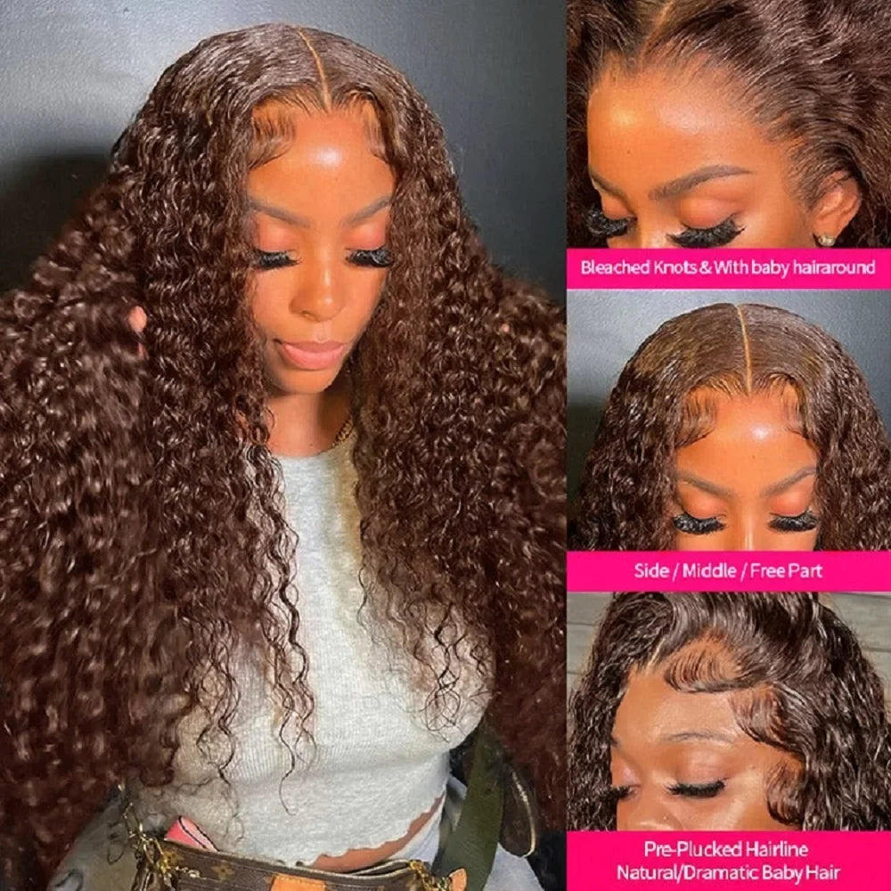 Chocolate Brown Deep Wave 13x6 Lace Front Wig Wig Human Hair Water Wave 250% Density Curly Wig Human Hair Brown Wigs Pre Plucked