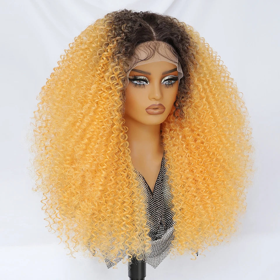 24 Inch Jerry Curl Synthetic Lace Wigs Ombre Burgundy Kinky Curly Wigs For Afro Female Black Latisha Lace Front Wigs For Woman