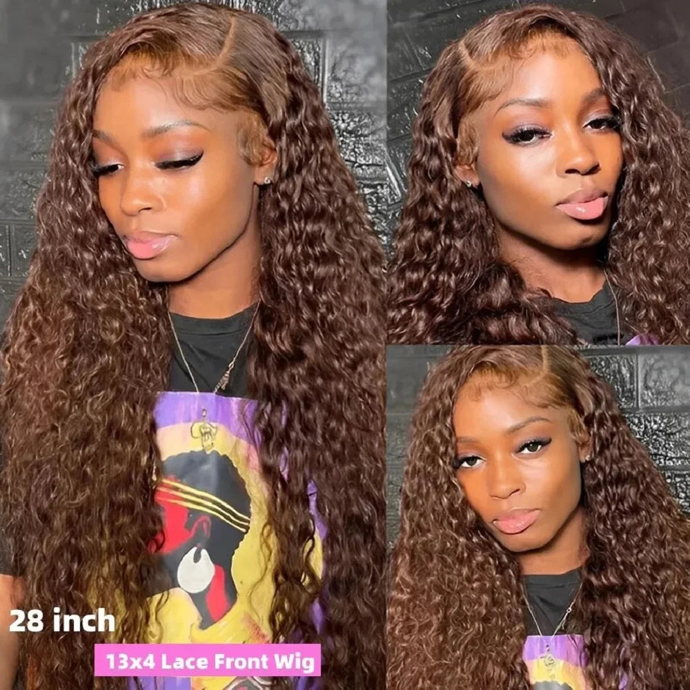 Chocolate Brown Deep Wave 13x6 Lace Front Wig Wig Human Hair Water Wave 250% Density Curly Wig Human Hair Brown Wigs Pre Plucked