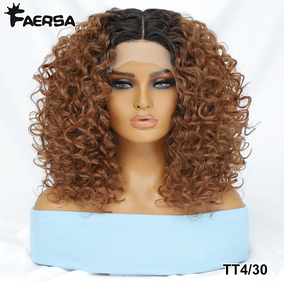 16" Kinky Curly Synthetic Lace Front Wig Black Blonde Wigs For Women Female Ginger Purple Heat Resistant Natural Hair