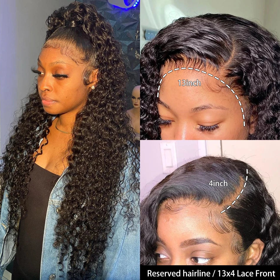 Brazilian 13x6 Kinky Curly Lace Front Wig Human Hair 13x4 HD Transparent Lace Frontal Wigs for Women Deep Wave 4x4 Closure Wig