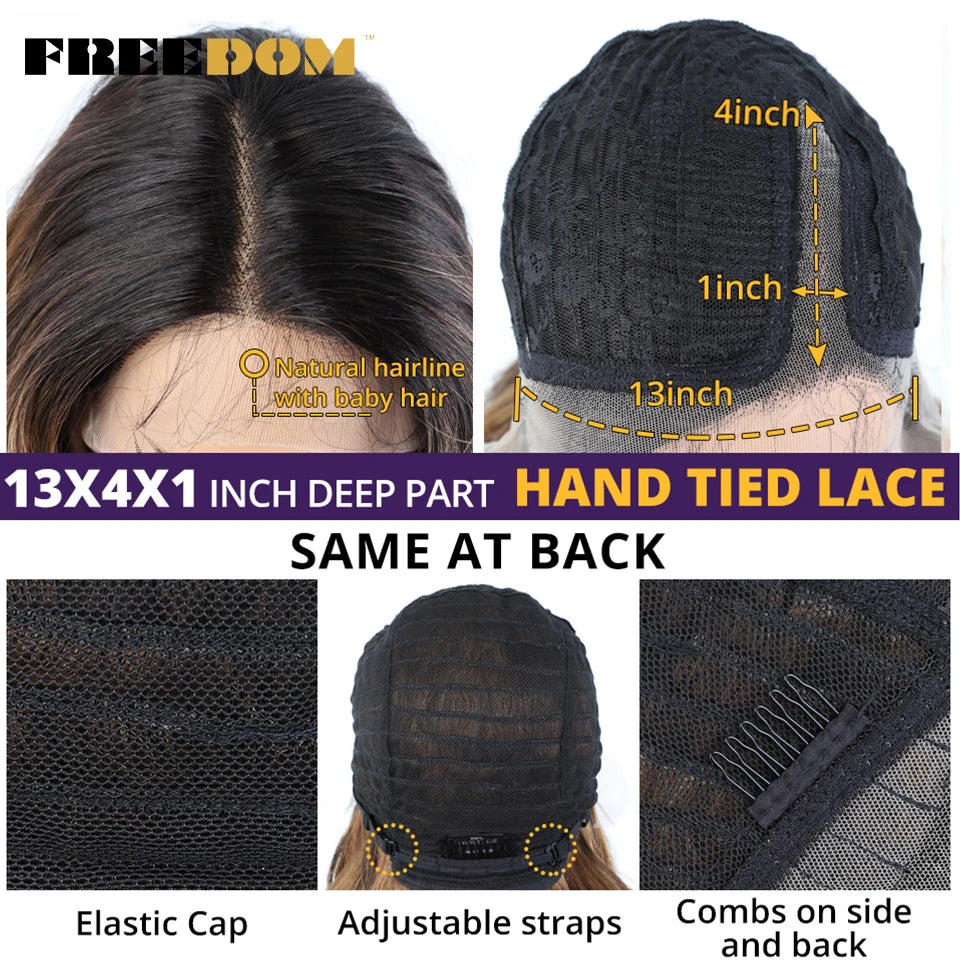 FREEDOM Synthetic Lace Front Wigs For Black Women Body Wave Lace Wig 22 Inches Ombre Chocolate Brown Blonde Wigs Cosplay Wig