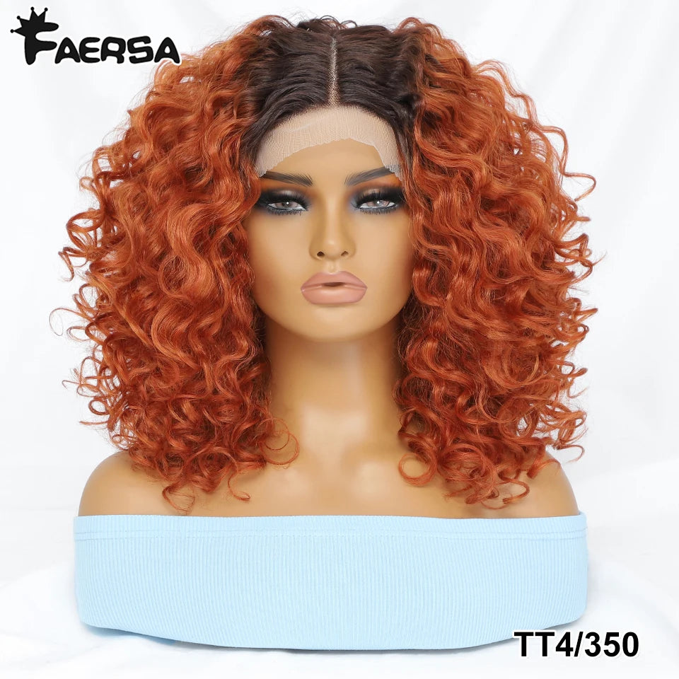 16" Kinky Curly Synthetic Lace Front Wig Black Blonde Wigs For Women Female Ginger Purple Heat Resistant Natural Hair