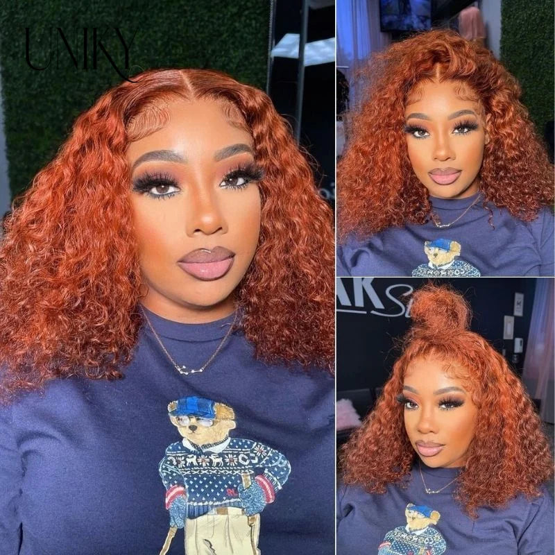 Ginger Orange Curly Bob Lace Front 180% Curly Bob Remy Pre Plucked With Baby Hair Brazilian Human Hair Wig Sale Human Wig