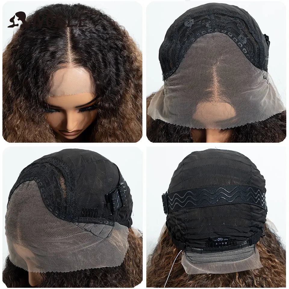 Noble 32 Inch Kinky Curly Lace Front Wig Natural Ombre Honey Brown 13x4 Lace Front Wig Synthetic Wigs For Black Women Daily Wig