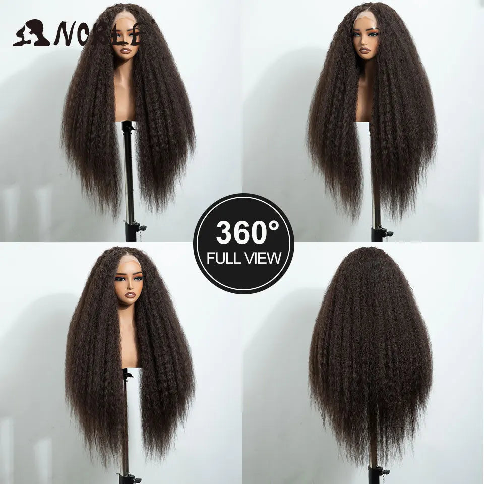 Noble 32 Inch Kinky Curly Lace Front Wig Natural Ombre Honey Brown 13x4 Lace Front Wig Synthetic Wigs For Black Women Daily Wig