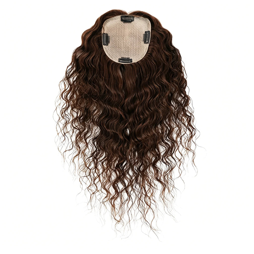 Curly Brown 12x13cm European Virgin Human Hair Topper Natural Realistic Scalp Silk Base Hair Extension With Clip In for Women