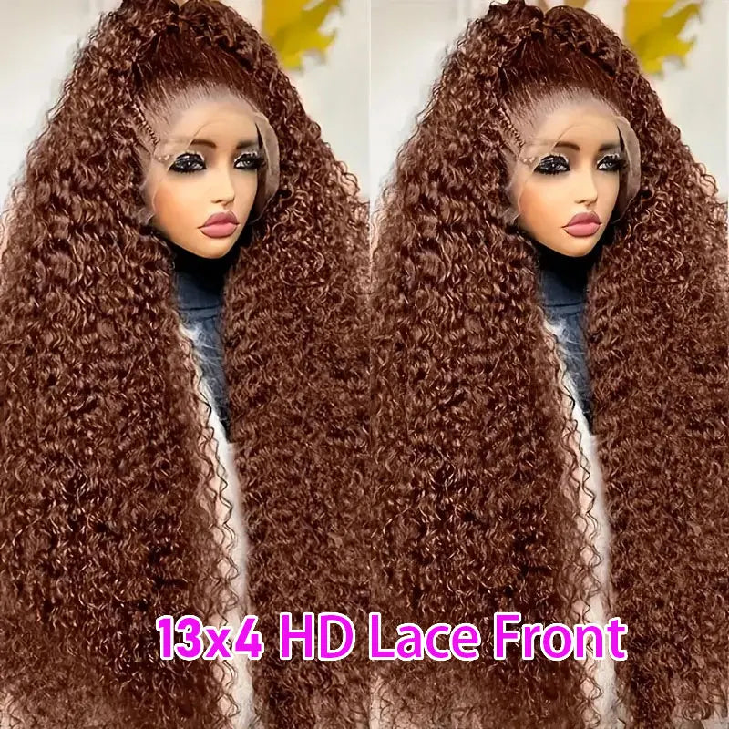 Chocolate Brown Deep Wave 13x6 Lace Front Wig Wig Human Hair Water Wave 250% Density Curly Wig Human Hair Brown Wigs Pre Plucked