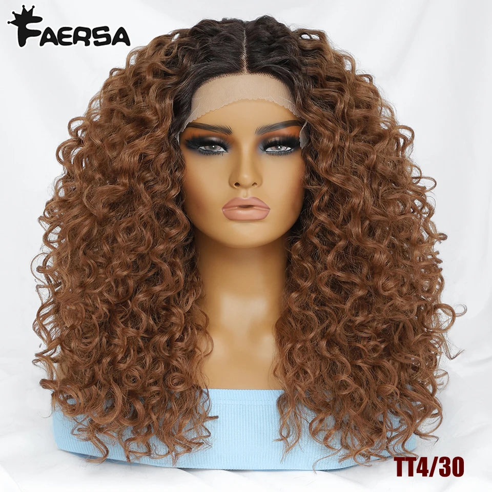 16" Kinky Curly Synthetic Lace Front Wig Black Blonde Wigs For Women Female Ginger Purple Heat Resistant Natural Hair