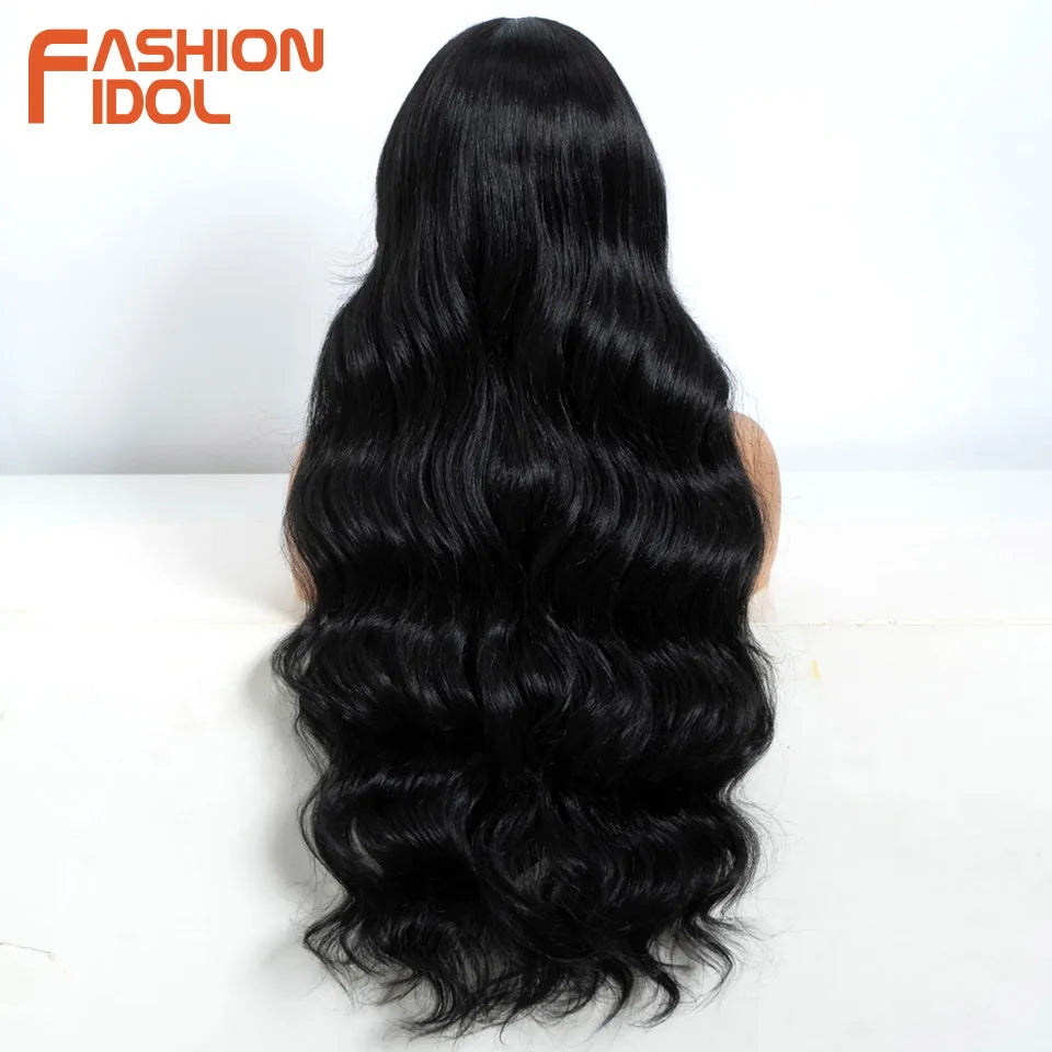 FASHION IDOL Loose Water Wave Lace Front Wigs Synthetic Glueless With Baby Hair Cosplay Wigs For Women Brown Deep Wave Lace Wigs