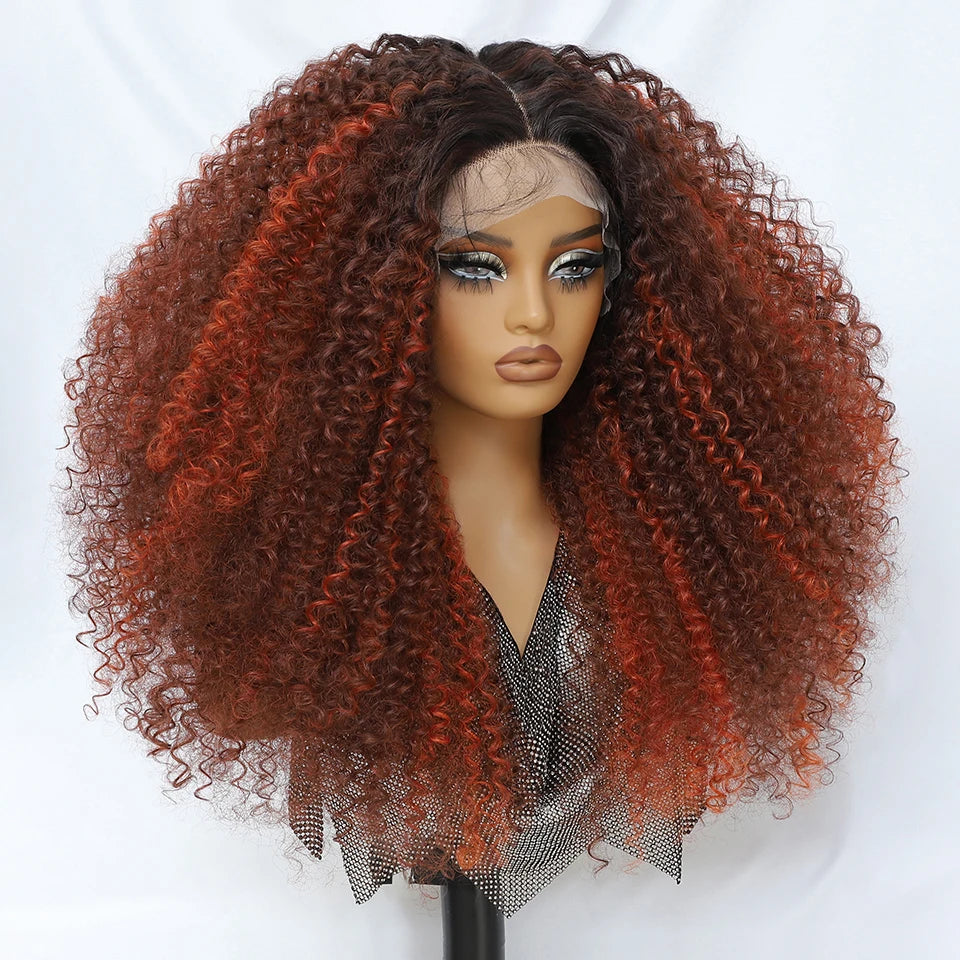 24 Inch Jerry Curl Synthetic Lace Wigs Ombre Burgundy Kinky Curly Wigs For Afro Female Black Latisha Lace Front Wigs For Woman