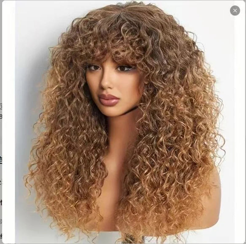 Fluffy Long Curly Africa Wig 24inch Rose Network High-temperature Silk Daily Wear Fashion Woman Full Wigs High-temperature Silk