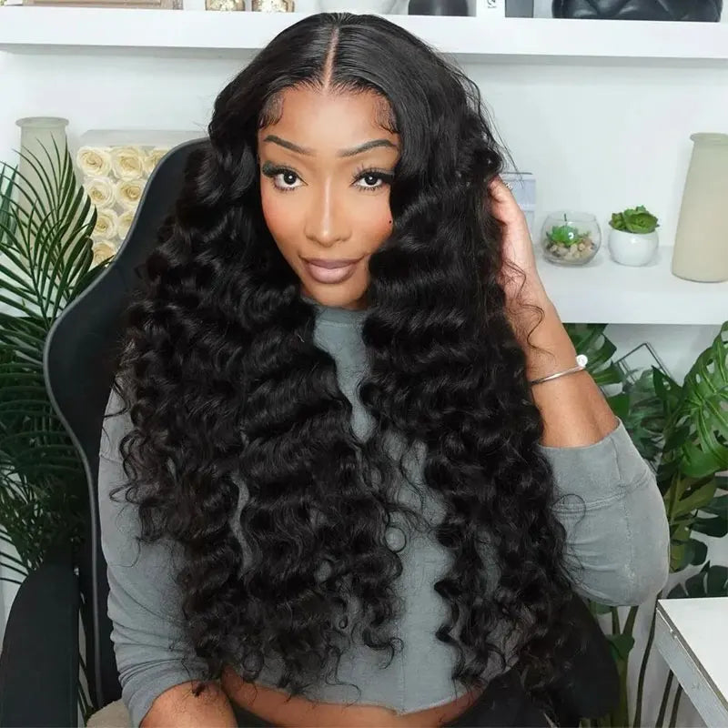 Deep Wave Transparent 13x4 Lace Frontal Wig Malaysian Curly Glueless Lace Front Human Hair Wigs For Women Virgin Wigs Human Hair