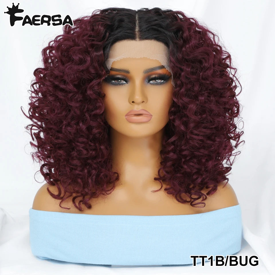 16" Kinky Curly Synthetic Lace Front Wig Black Blonde Wigs For Women Female Ginger Purple Heat Resistant Natural Hair