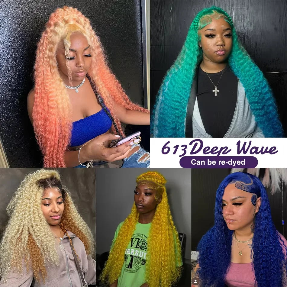 200% Density 613 Honey Blonde Deep Wave 13x6 HD Lace Frontal Wig Human Hair Brazilian Colored Curly Lace Front Wigs For Women