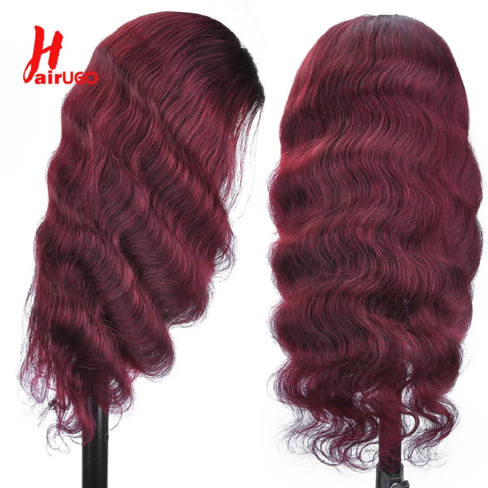 HairUGo 4# Brown Body Wave Lace Closure Human Hair Wigs T Lace Part Wigs Peruvian Hair Chocolate 4x4 Lace Closure Wigs For Women
