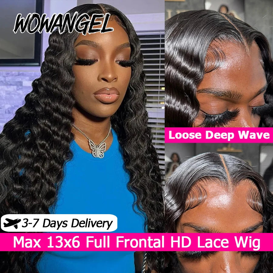 250% Loose Deep Wave Human Hair Wigs Pre Plucked 13x6 HD Full Frontal Wigs 100% Human Hair Curly Lace Front Wigs For Black Women