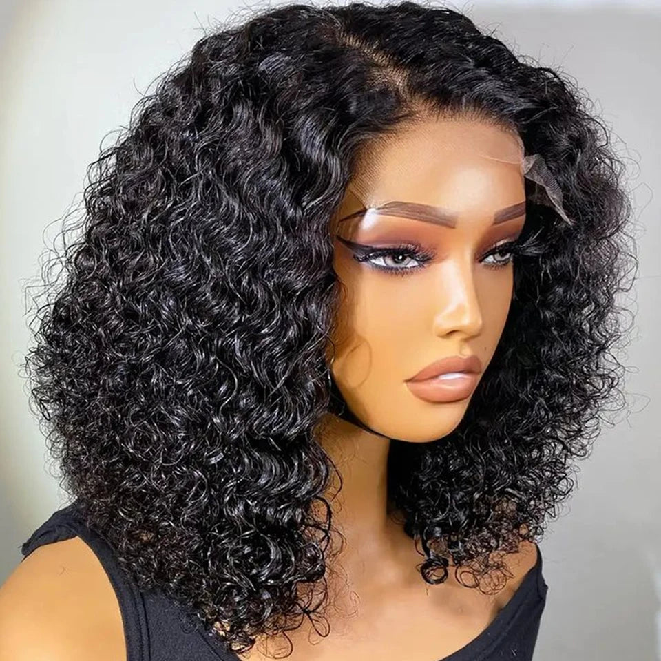 Sleek 13*6*1 T Part Deep Wave Bob Wigs Pre Plucked Transparent Lace Front Wig Peruvian Deep Curly Bob Wig Lace Front Human Hair