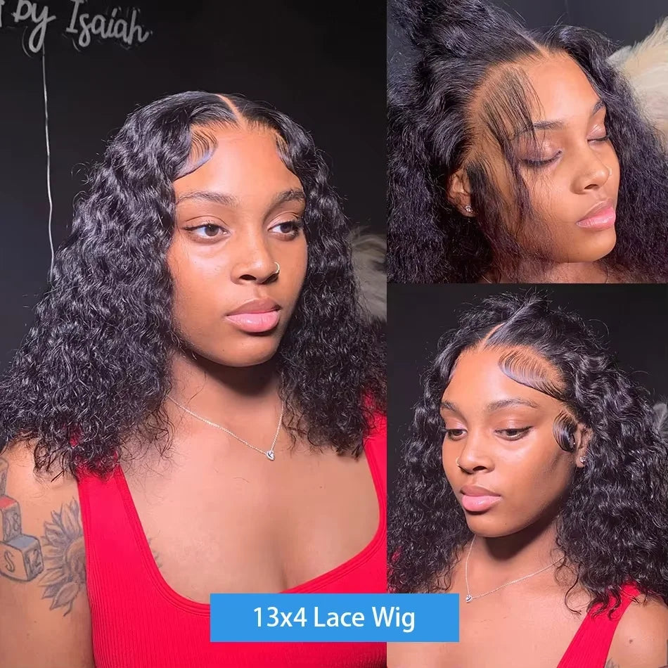 200% Density Curly Bob Wigs Human Hair Deep Wave Bob Wig 13×4 Lace Front Wig Deep Curly Human Hair Wigs Lace Front Wig For Women