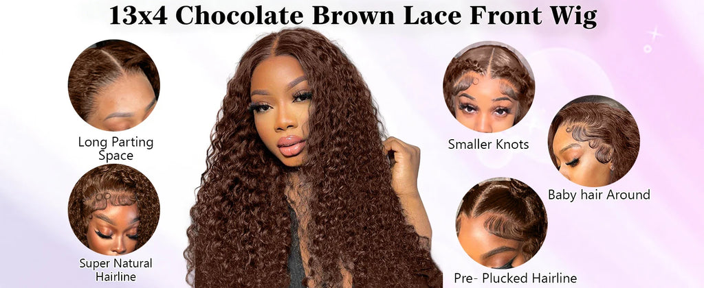 250 Density Chocolate Brown Deep Wave Human Hair Wig 30 38 Inch Transparent Lace Frontal Wigs 13x6 Lace Front Water Curly Wigs
