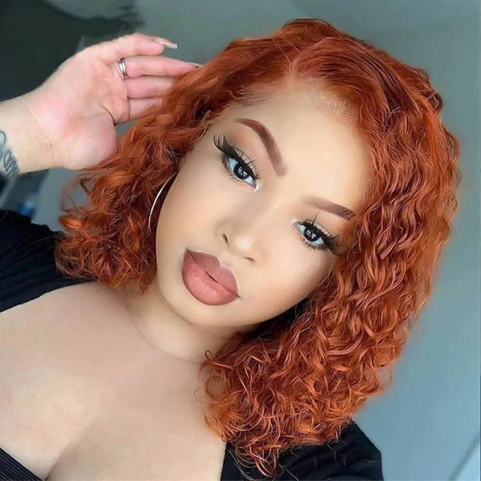 Ginger Orange Curly Bob Lace Front 180% Curly Bob Remy Pre Plucked With Baby Hair Brazilian Human Hair Wig Sale Human Wig