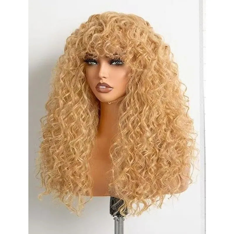 Fluffy Long Curly Africa Wig 24inch Rose Network High-temperature Silk Daily Wear Fashion Woman Full Wigs High-temperature Silk