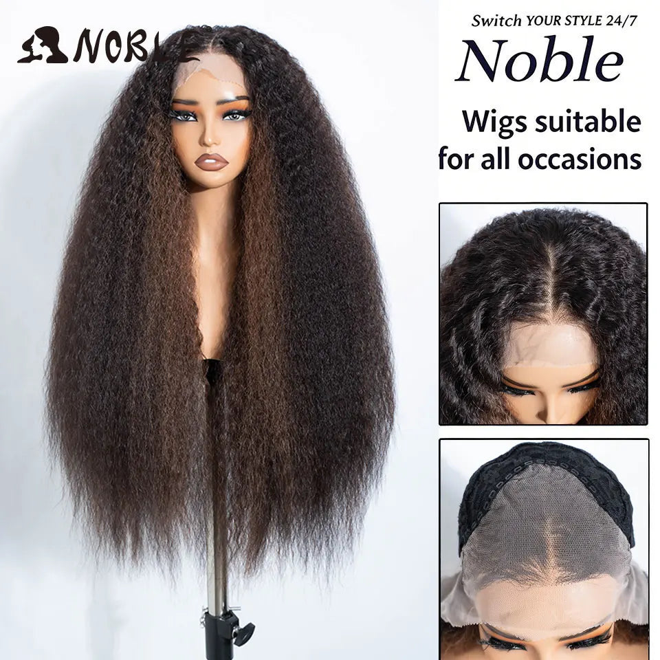 Noble 32 Inch Kinky Curly Lace Front Wig Natural Ombre Honey Brown 13x4 Lace Front Wig Synthetic Wigs For Black Women Daily Wig