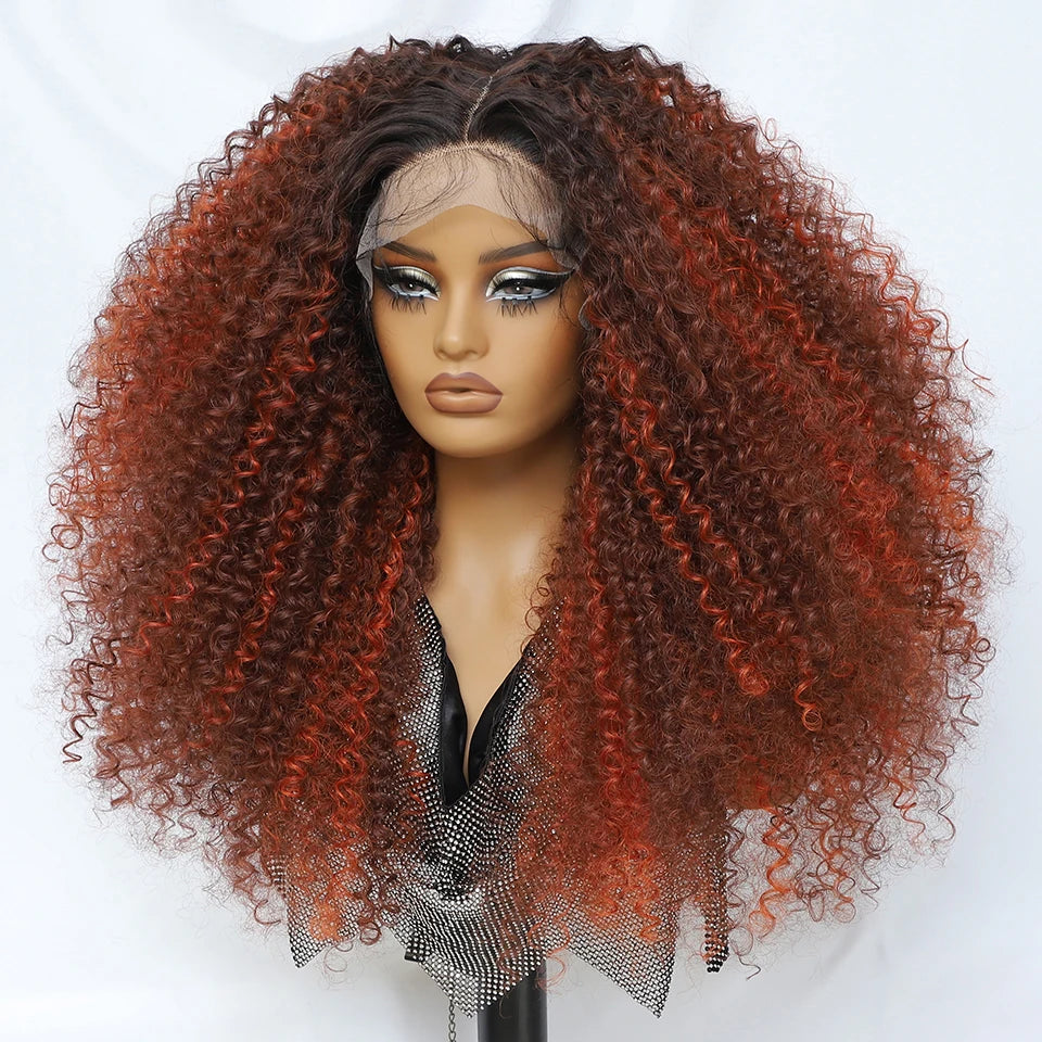24 Inch Jerry Curl Synthetic Lace Wigs Ombre Burgundy Kinky Curly Wigs For Afro Female Black Latisha Lace Front Wigs For Woman