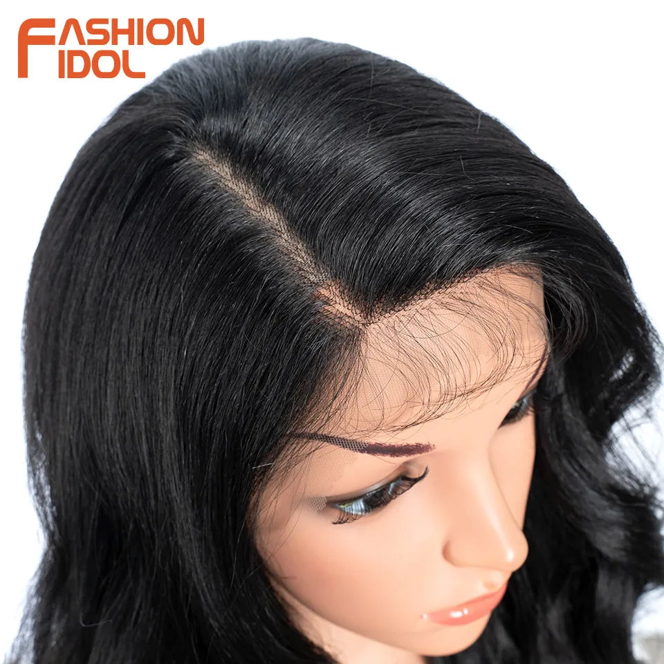 FASHION IDOL 36 Inch Super Long Deep Wave Lace Front Wigs Synthetic Side Part Lace Wigs For Women Brown Wavy Fiber Cosplay Wigs