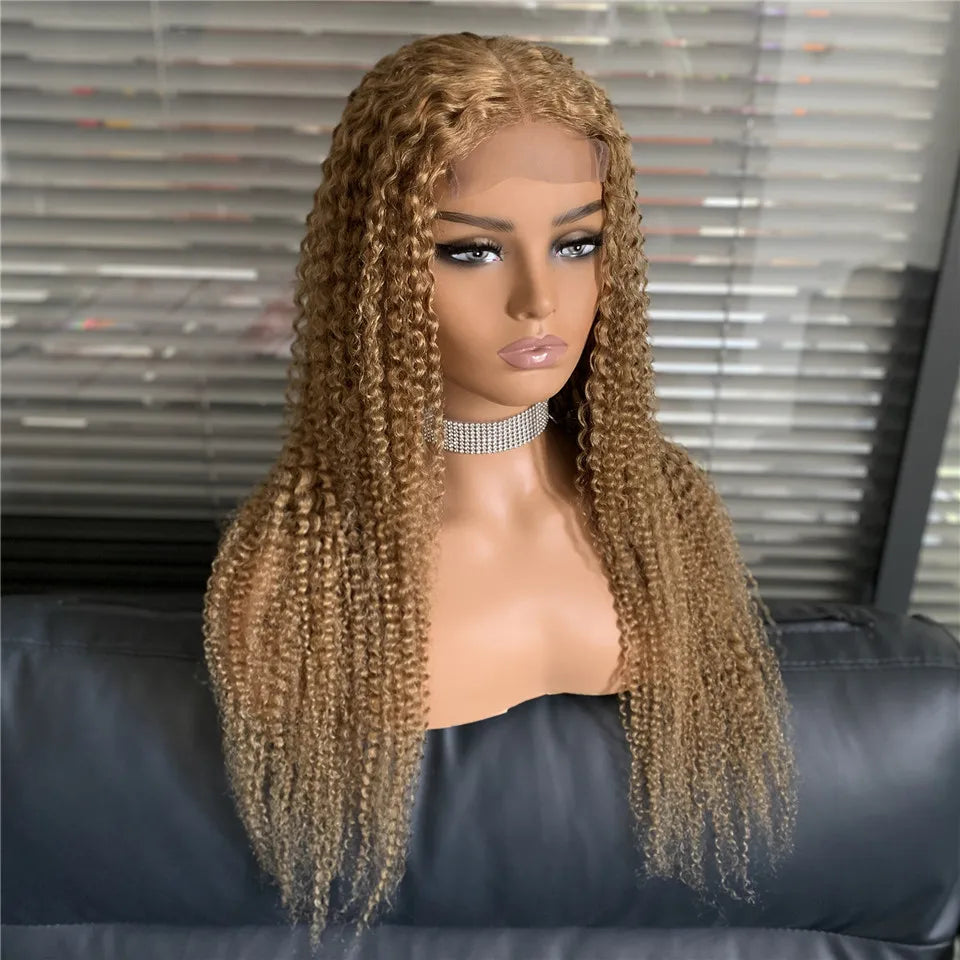 #30 Kinky Curly Wigs Brown 4x4 Lace Closure Wig T Lace Front Human Hair Wigs With Baby Hair Remy Preplucked HairUGo 180% Density