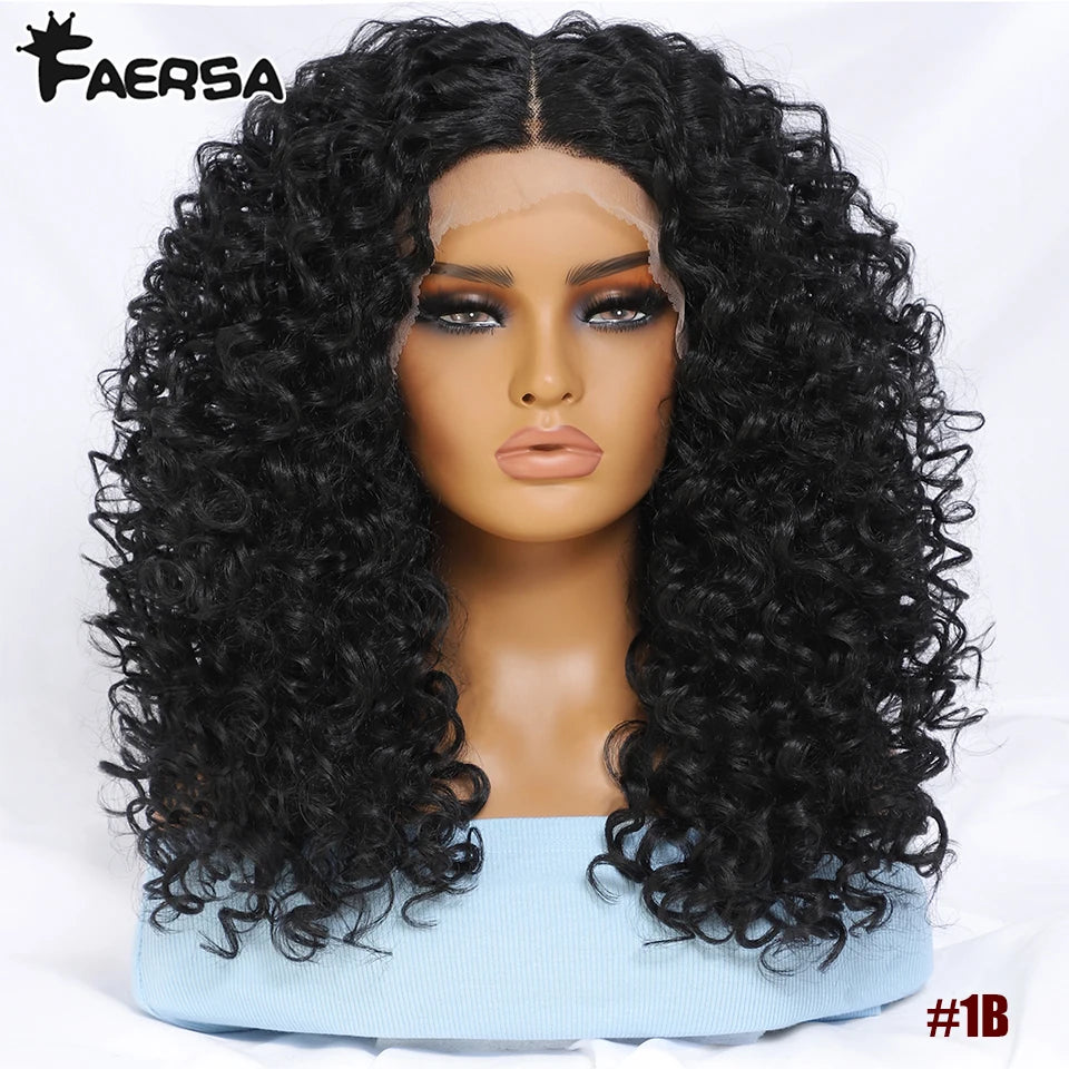 16" Kinky Curly Synthetic Lace Front Wig Black Blonde Wigs For Women Female Ginger Purple Heat Resistant Natural Hair