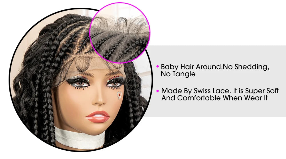 26 Inches Synthetic Cornrow Braided Wig 13x6 Lace Frontal Curly Braiding Wig African Braids Hair Wigs for Black Women