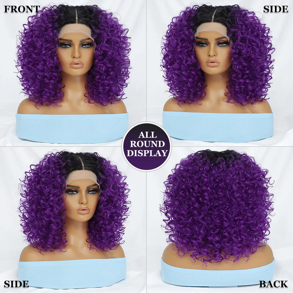 16" Kinky Curly Synthetic Lace Front Wig Black Blonde Wigs For Women Female Ginger Purple Heat Resistant Natural Hair