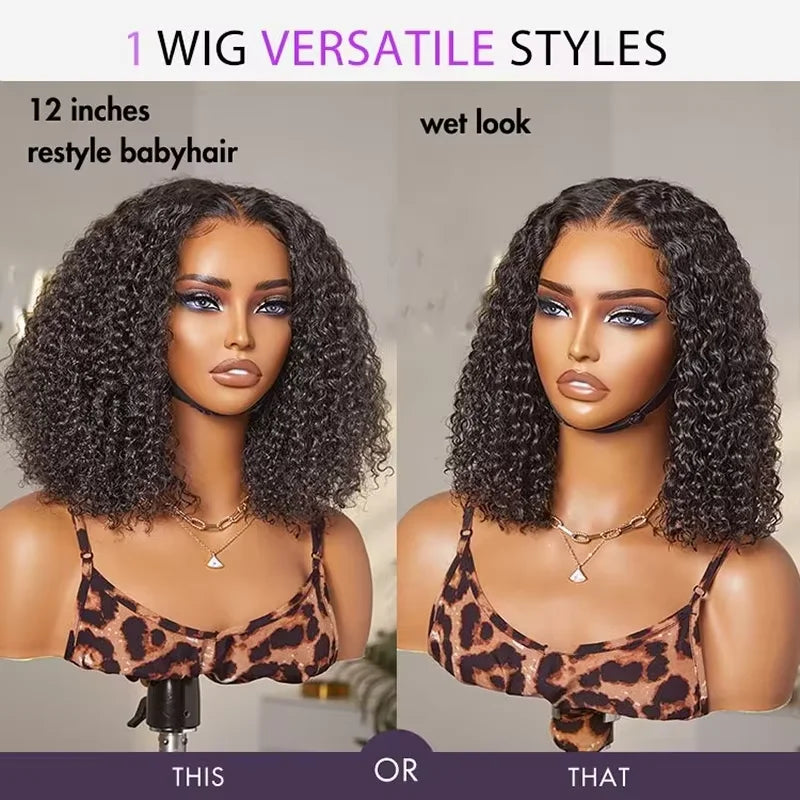 4C Human Hair Deep Wave Short Bob Wig 10-16 Inch Deep Water Wave Lace Front Bob Wigs 100% Human Hair 13x5x1 Middle Part Bob Wigs