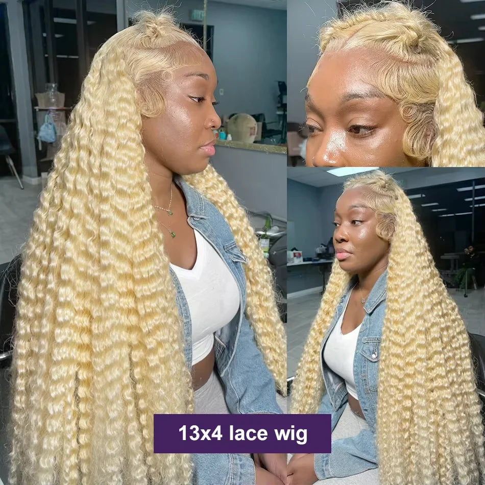 200% Density 613 Honey Blonde Deep Wave 13x6 HD Lace Frontal Wig Human Hair Brazilian Colored Curly Lace Front Wigs For Women