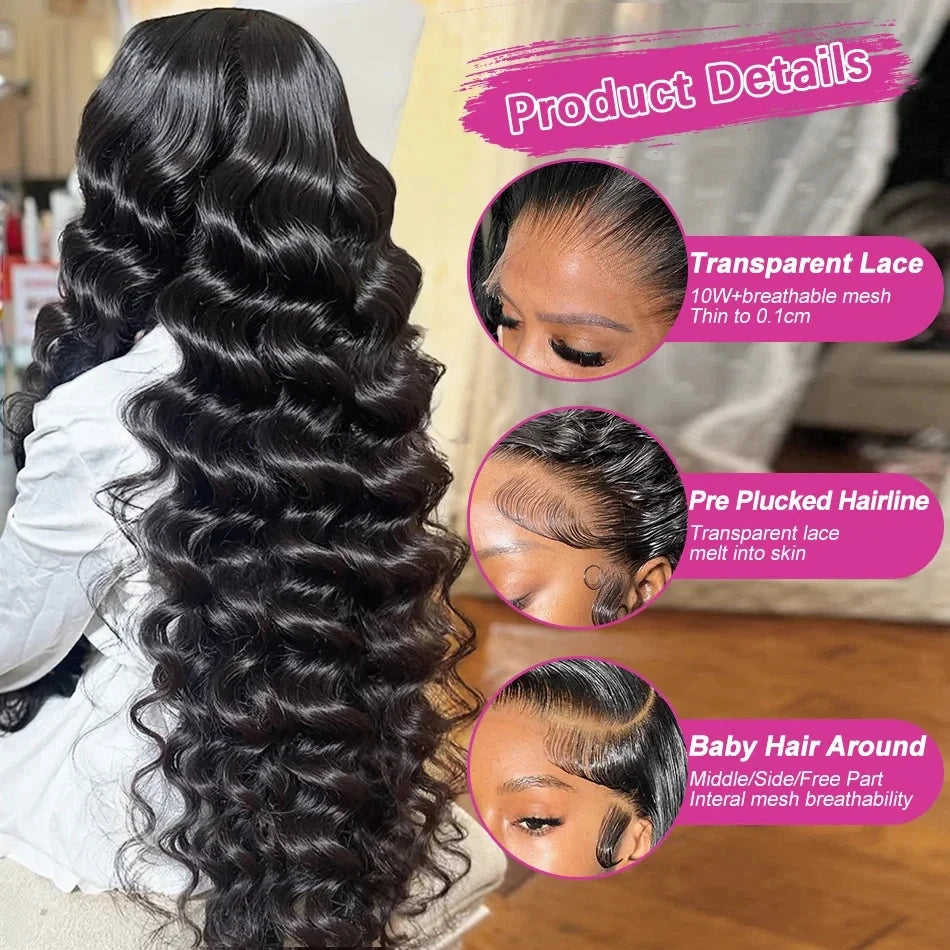 250 Density Burmese Curly Hair Wig 30 40 Inch Loose Wave 13x6 HD Lace Front Human Hair Wigs 13x4 Deep Wave Frontal Wig For Women