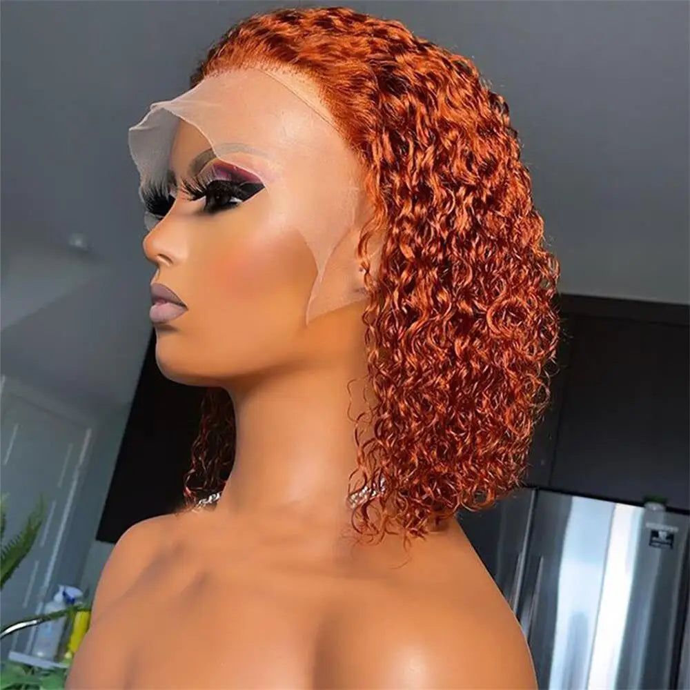 Ginger Orange Curly Bob Lace Front 180% Curly Bob Remy Pre Plucked With Baby Hair Brazilian Human Hair Wig Sale Human Wig