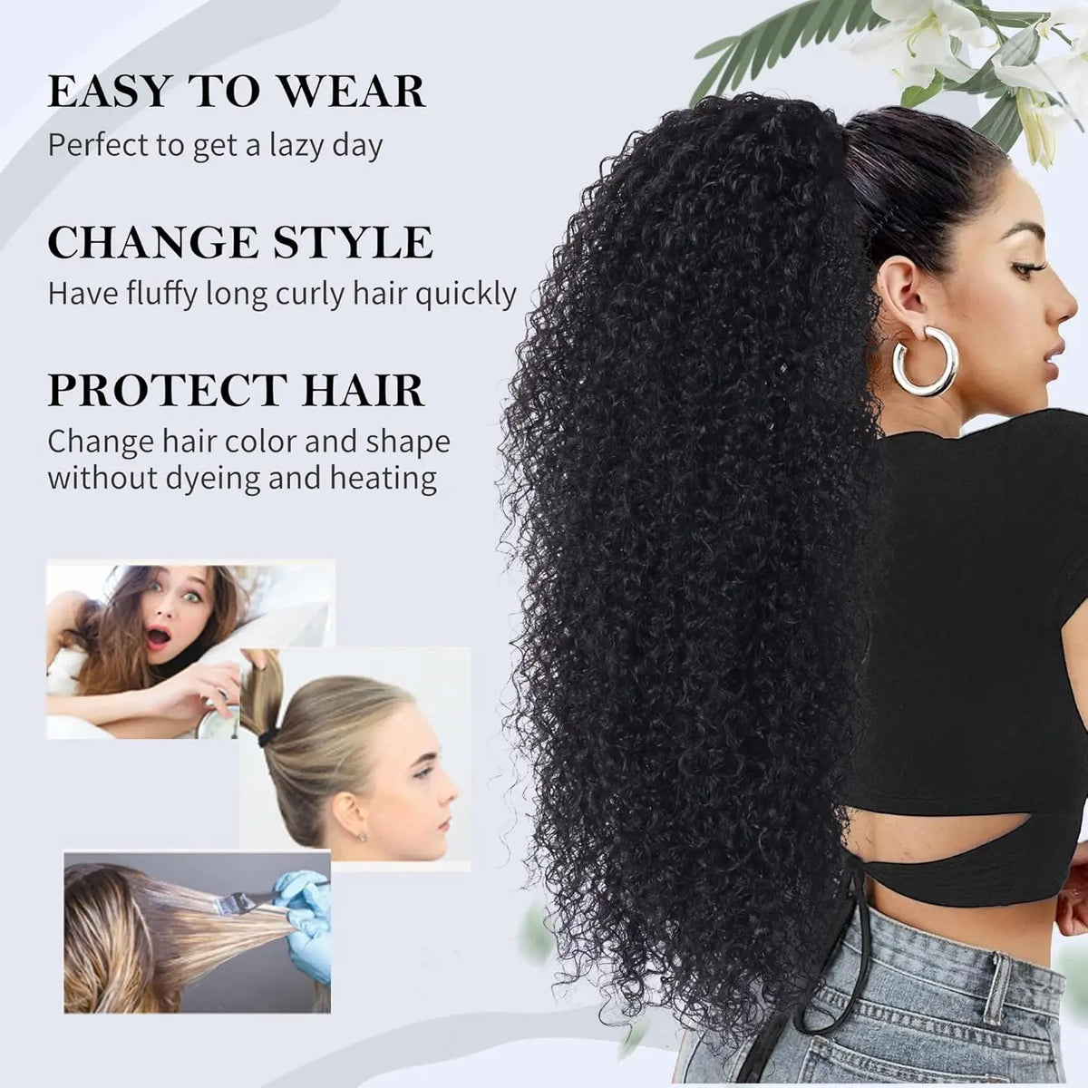 Deep Wave Ponytail Human Hair Drawstring Ponytails for Black Women 100% Remy Human Hair Extensions Deep Curly Ponytail