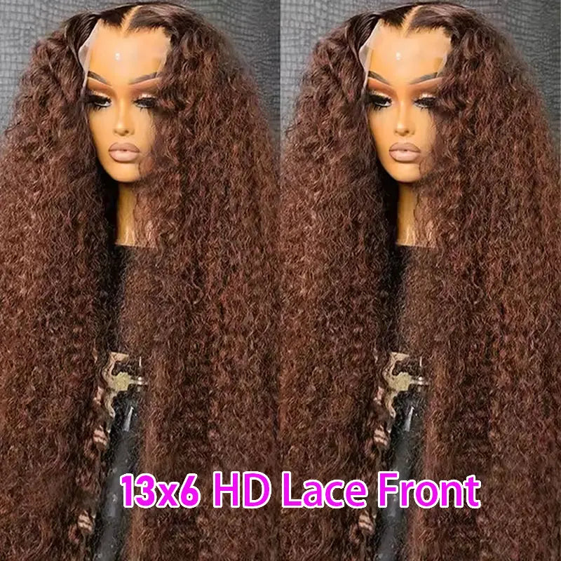 Chocolate Brown Deep Wave 13x6 Lace Front Wig Wig Human Hair Water Wave 250% Density Curly Wig Human Hair Brown Wigs Pre Plucked