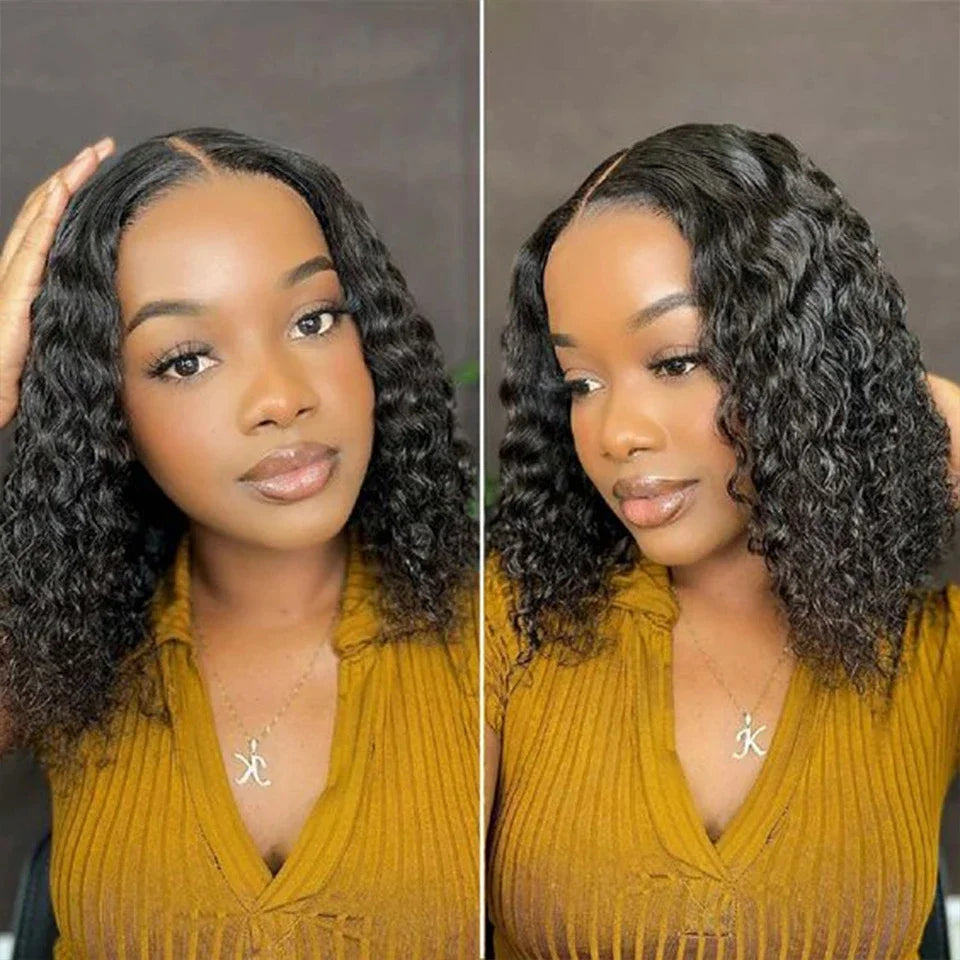 4C Human Hair Deep Wave Short Bob Wig 10-16 Inch Deep Water Wave Lace Front Bob Wigs 100% Human Hair 13x5x1 Middle Part Bob Wigs