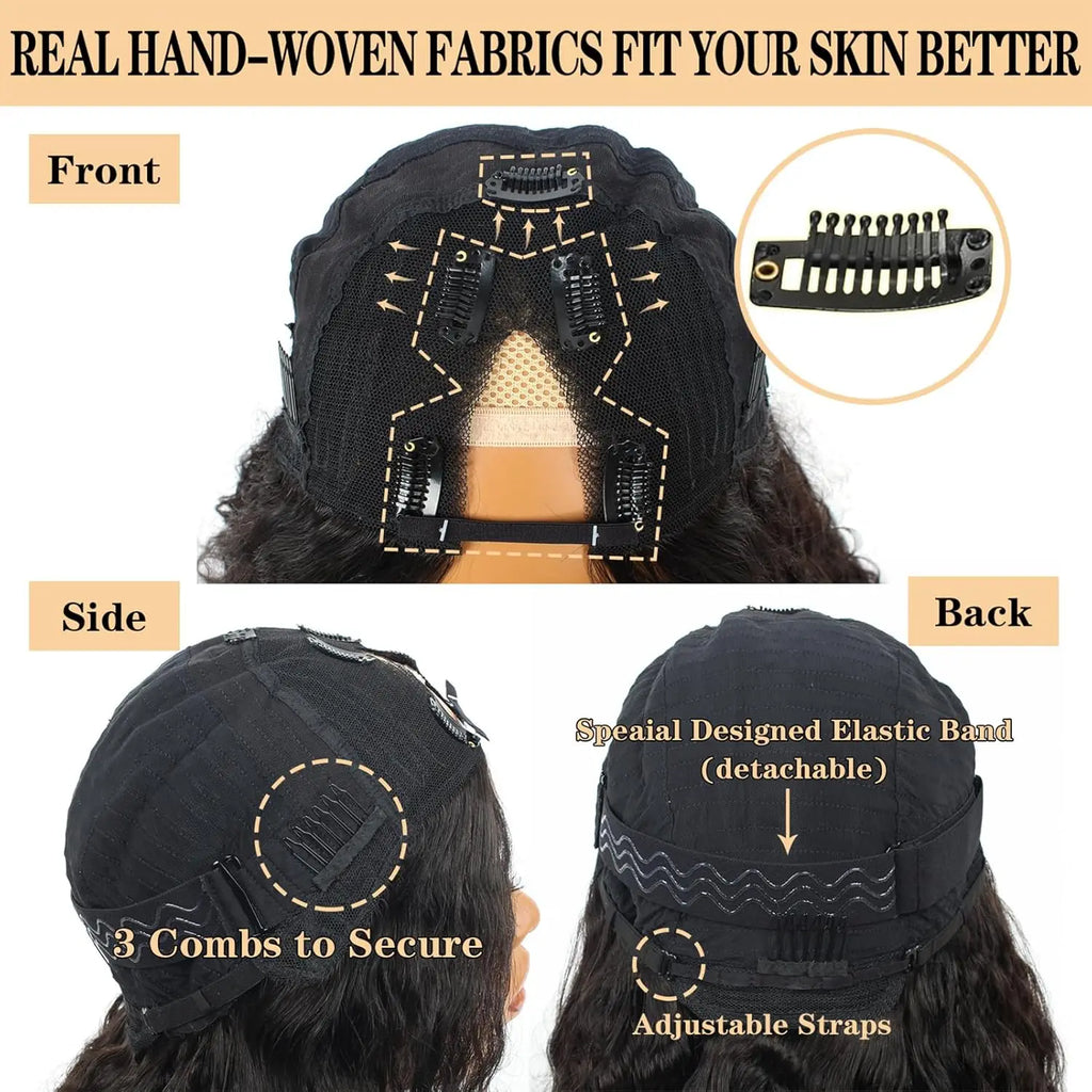 Curly V Part Wig Human Hair No Leave Out Upgrade V Part Wigs Glueless 30 Inch Natural Color Water Wave Human Hair Wig For Women