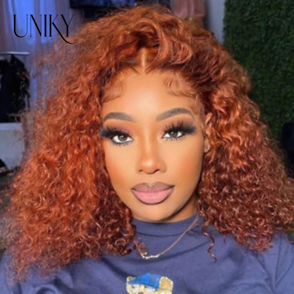 Ginger Orange Curly Bob Lace Front 180% Curly Bob Remy Pre Plucked With Baby Hair Brazilian Human Hair Wig Sale Human Wig