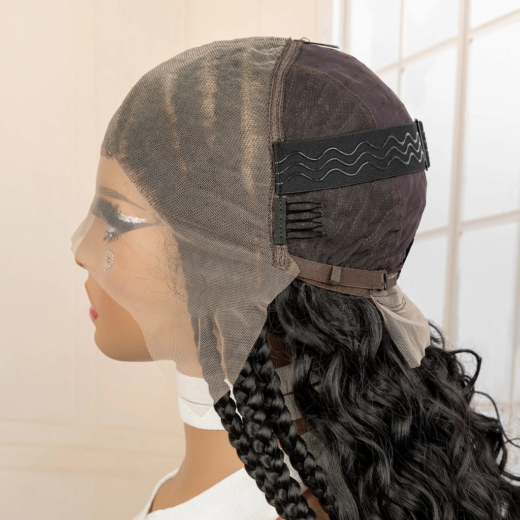26 Inches Synthetic Cornrow Braided Wig 13x6 Lace Frontal Curly Braiding Wig African Braids Hair Wigs for Black Women