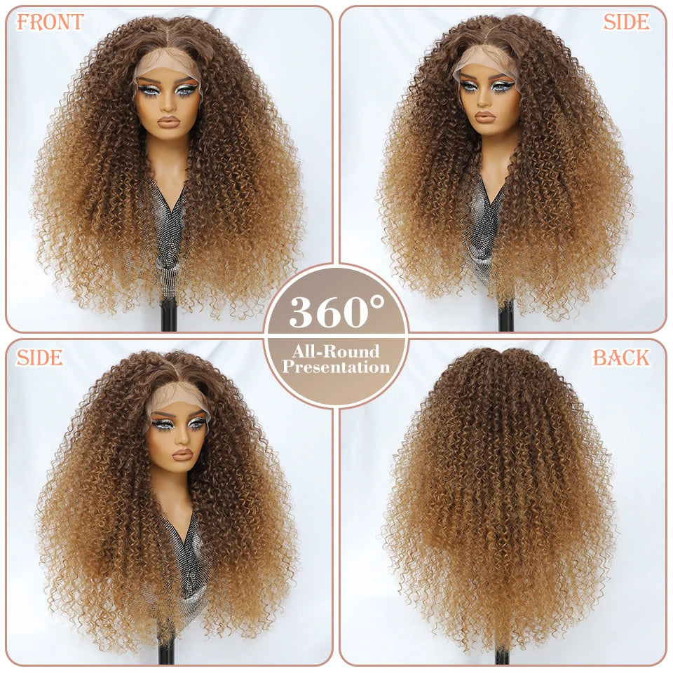 24 Inch Jerry Curl Synthetic Lace Wigs Ombre Burgundy Kinky Curly Wigs For Afro Female Black Latisha Lace Front Wigs For Woman