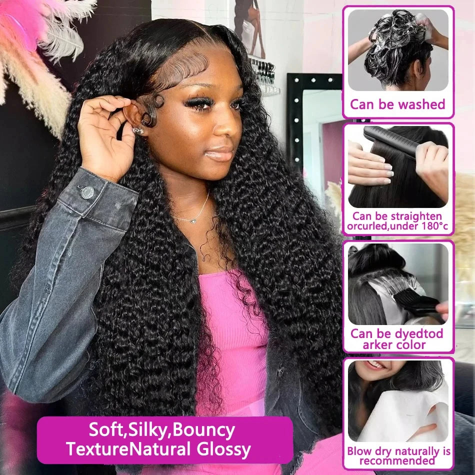 Deep Wave Human Hair Wigs 13X6 Hd Lace Frontal Wig Water Wave Lace Front Wigs Curly Brazilian Wigs 250 Density 40 Inch For Wome