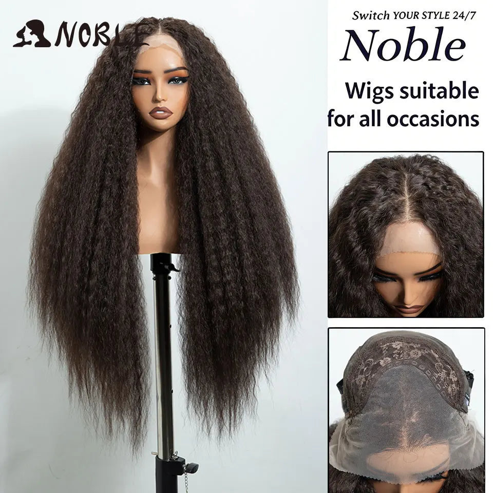 Noble 32 Inch Kinky Curly Lace Front Wig Natural Ombre Honey Brown 13x4 Lace Front Wig Synthetic Wigs For Black Women Daily Wig